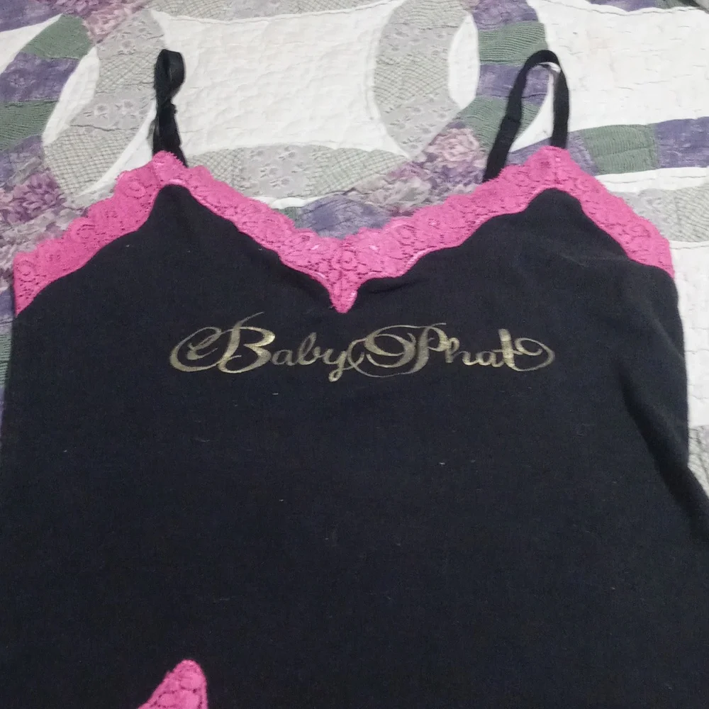 Bnwot!! Baby phat spaghetti strap tank top sz medium in black and pink pink lace - Picture 2 of 12